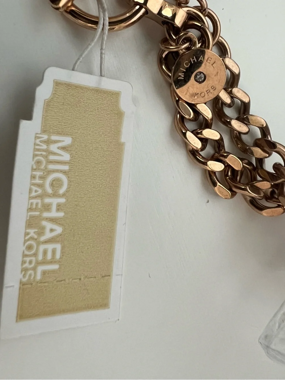 NWT Michael Kors Rose Gold Tone Logo Station 32” Necklace
